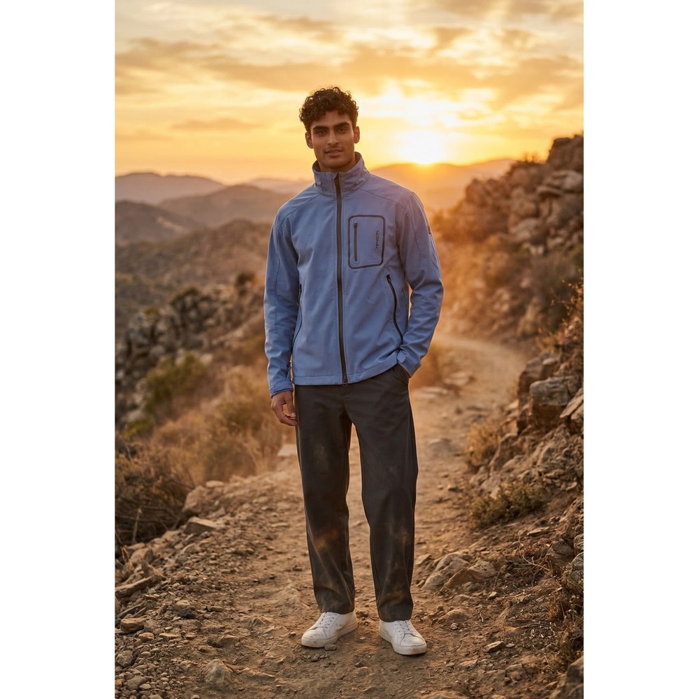 "Tenson" Blue Softshell Jacket Men SZ L  Zip Outdoor Hiking Windbreaker PLZ READ